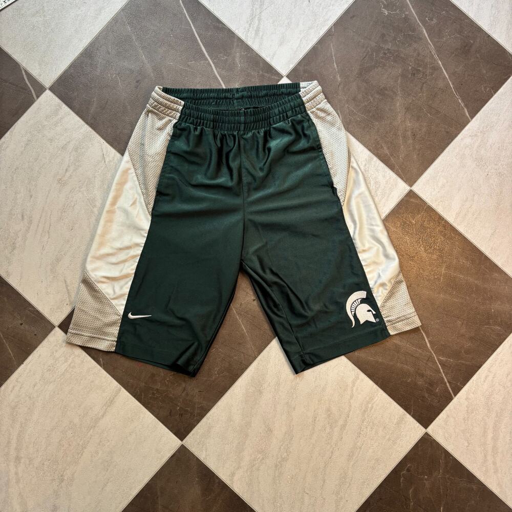 Nike Michigan State Spartans Youth M Basketball Shorts Green White MSU